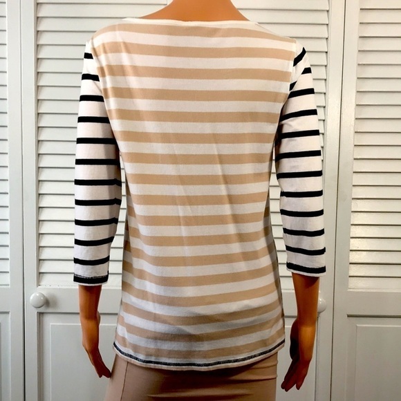 2/$25 ELLE Beige White Striped Shirt Size Medium - Picture 8 of 8